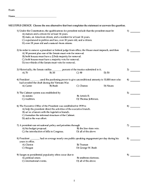 US Constitution Multiple Choice Exam