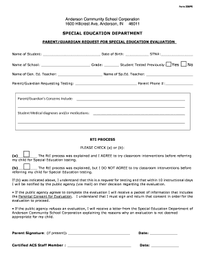 Parent Request for Special Education Evaluation