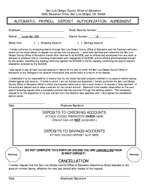 Automatic Payroll Deposit Authorization Agreement