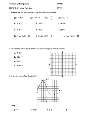 Functions and Inequalities Worksheet