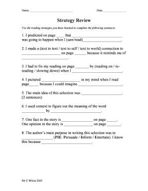 Strategy Review Worksheet
