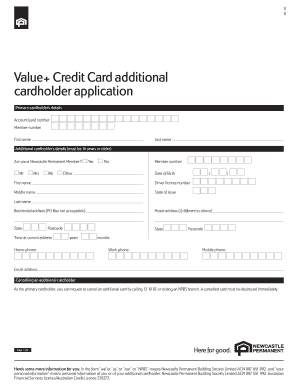 Value+ Credit Card Additional Cardholder Application