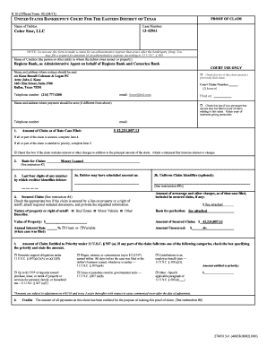 US Bankruptcy Proof of Claim Form