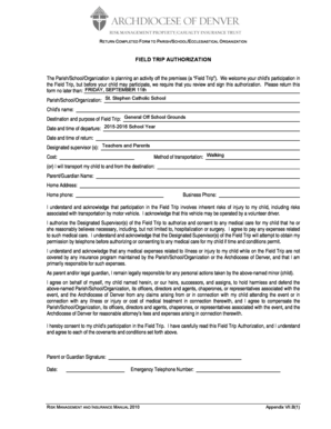 Field Trip Authorization Form