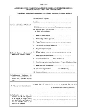 Application for Correction of Date of Birth in School Records
