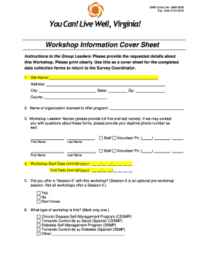 Workshop Information Cover Sheet
