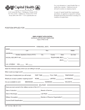 Capital Health Plan Employment Application