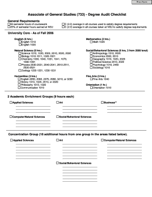 Associate of General Studies Degree Audit Checklist