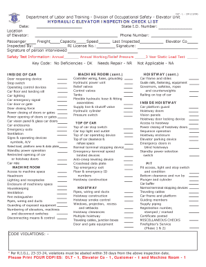 Hydraulic Elevator Inspection Checklist
