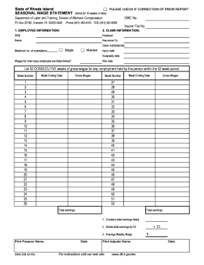 Rhode Island Seasonal Wage Statement
