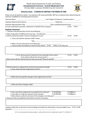 Rhode Island Voluntary Quit Unemployment Insurance Form