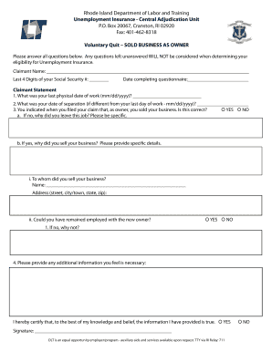 Rhode Island Unemployment Insurance Voluntary Quit Form