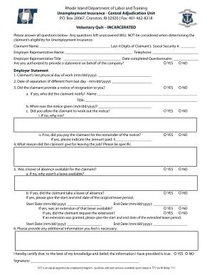 Rhode Island Unemployment Insurance Voluntary Quit Form