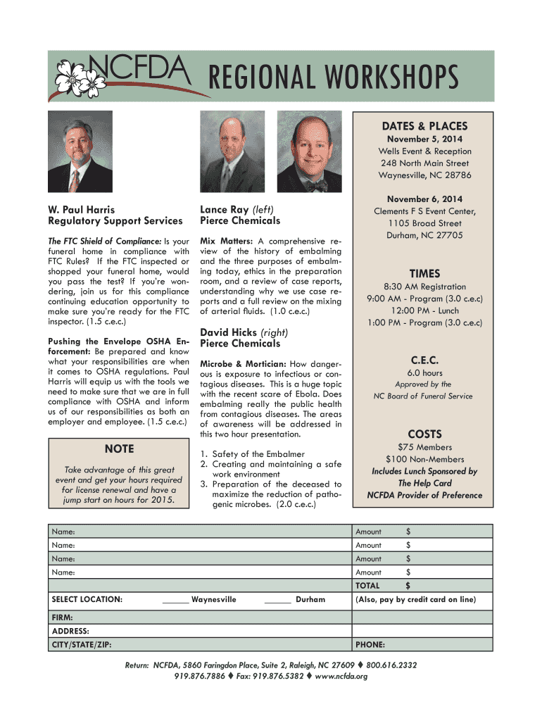 Fillable Online ncfda REGIONAL North Carolina Funeral