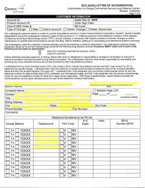 Qwest Letter of Authorization for Long Distance Carrier Change