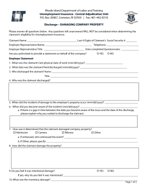 Rhode Island Unemployment Insurance Discharge Form