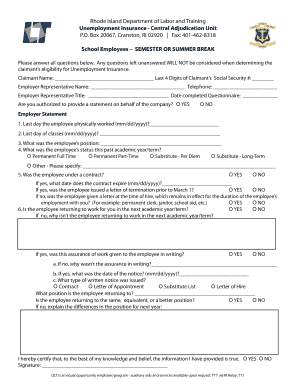 Rhode Island School Employee Unemployment Insurance Form