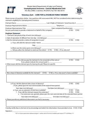 Rhode Island Voluntary Quit Unemployment Insurance Form