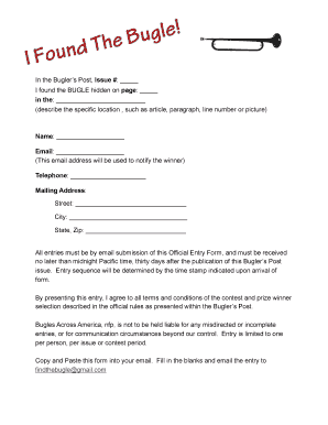 Bugler's Post Bugle Hunt Entry Form
