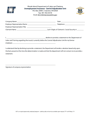 Rhode Island Unemployment Insurance Statement Decline