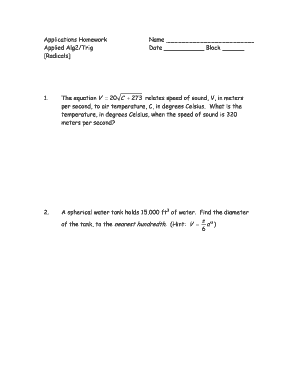 Applied Algebra 2/Trigonometry Homework