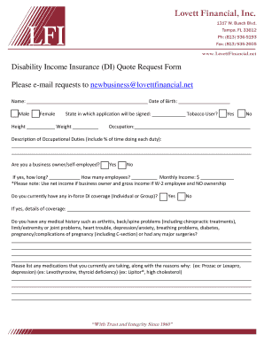 Disability Income Insurance Quote Request Form