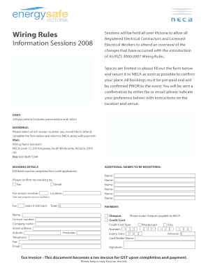 Wiring Rules Information Session Booking Form