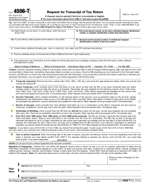 IRS Form 4506-T Request for Transcript of Tax Return