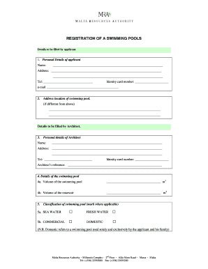 Swimming Pool Registration Form