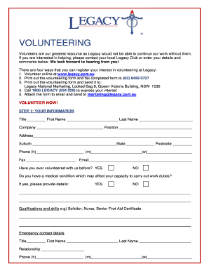 Legacy Volunteer Registration Form