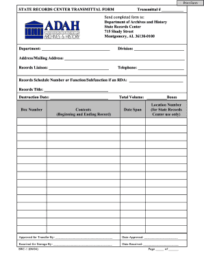 State Records Center Transmittal Form