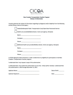 New Freedom Transportation Voucher Authorization