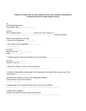 Banking Ombudsman Complaint Form