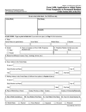 Form I-698 Application to Adjust Status