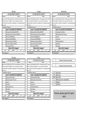 Student Behavior Choices Form
