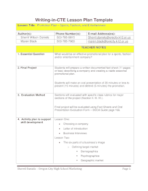 Promotion Plan Lesson Template