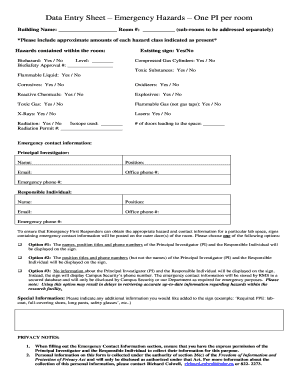 Emergency Hazards Data Entry Sheet
