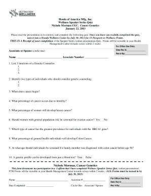 Honda Wellness Speaker Series Quiz