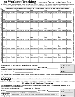 2014/2015 Passport to Wellness 30 Workout Tracking Form