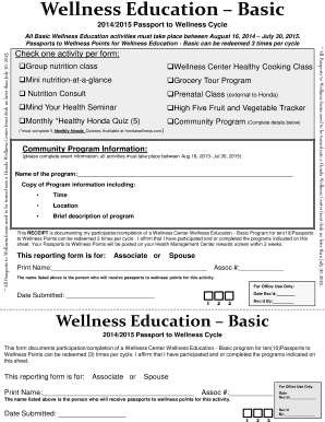 Wellness Education Basic Program Participation Form