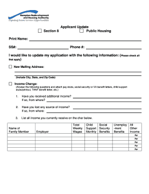 Section 8 Public Housing Applicant Update Form