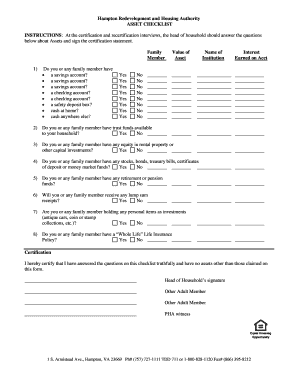 Hampton Asset Checklist