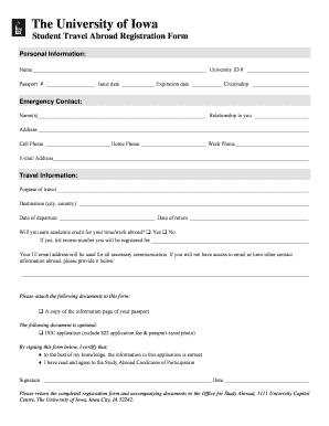 University of Iowa Student Travel Abroad Registration Form