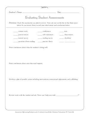 Student Assessment Review Form