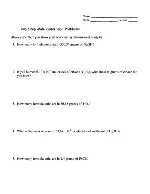 Two Step Mole Conversion Problems Worksheet