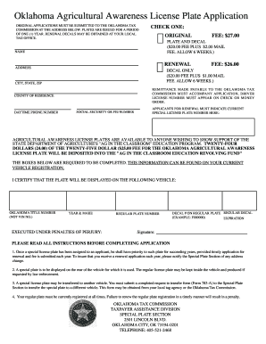 Oklahoma Agricultural Awareness License Plate Application