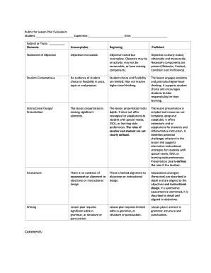 Lesson Plan Evaluation Rubric
