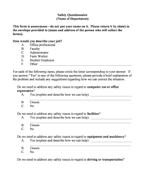 Safety Questionnaire Form