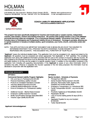 Coach Liability Insurance Application
