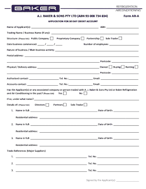 Application for 30 Day Credit Account